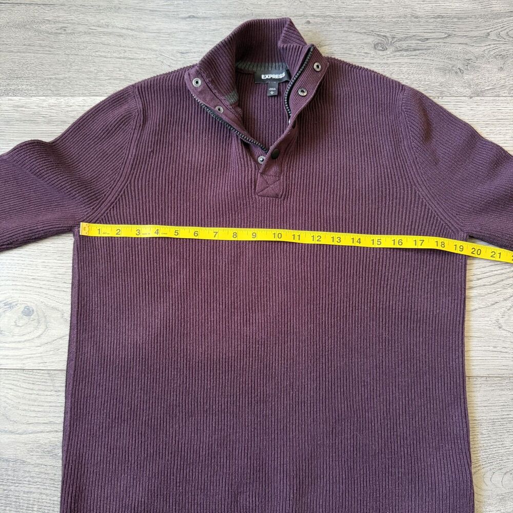 Express Men’s Burgundy Ribbed Knit Mock Neck Sweater Zip Button - Size Large - Picture 5 of 7